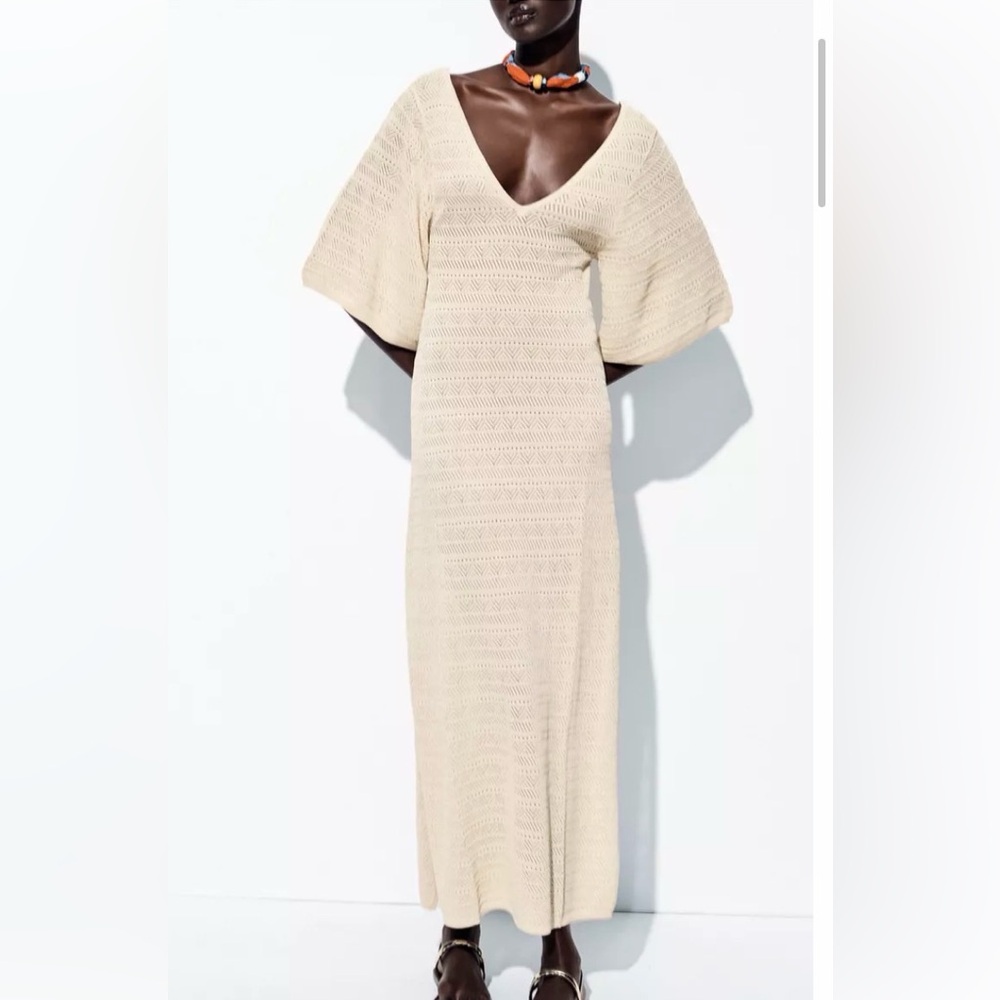 Zara Cream Maxi Knit Dress